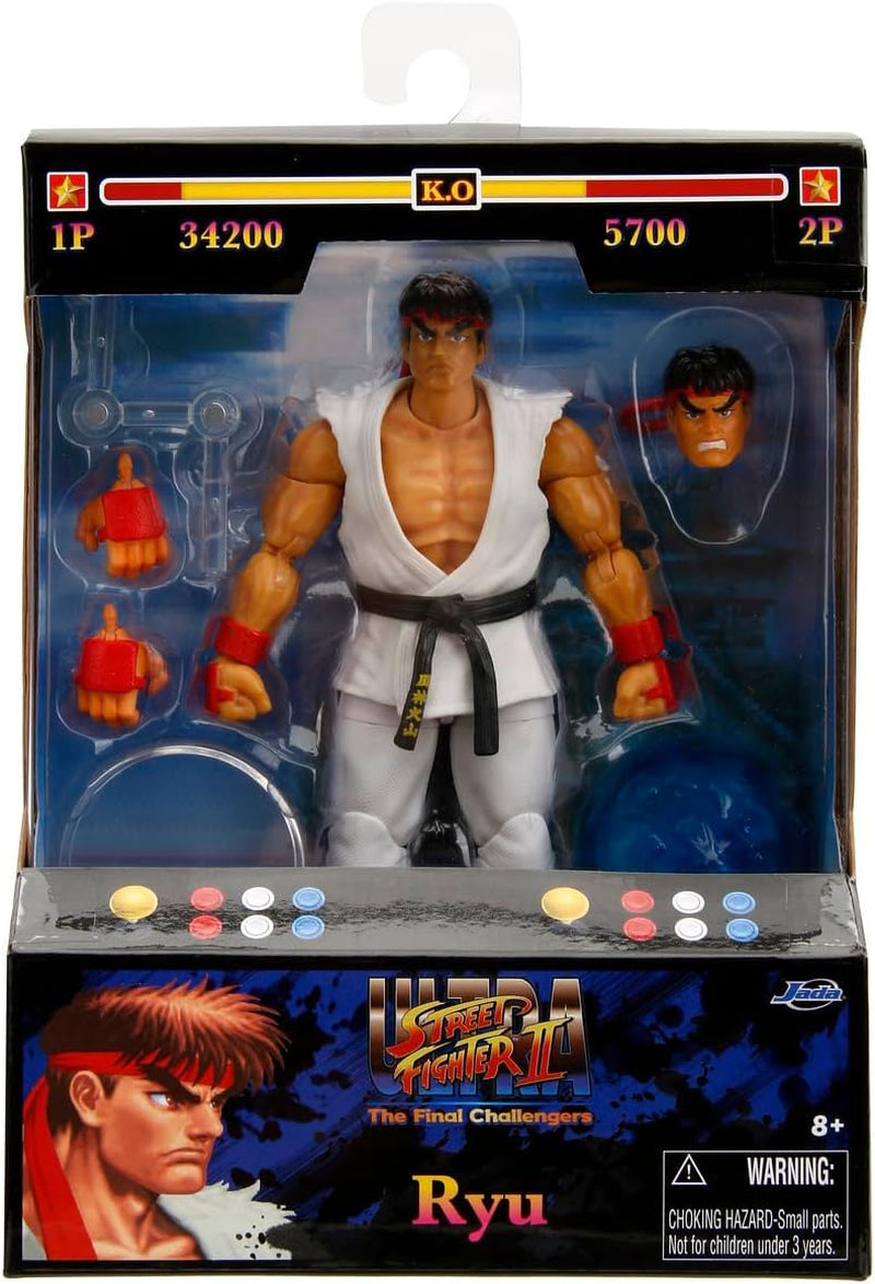 Jada Toys Street Fighter Figure Guile (15 cm) - Street Fighter 2: The Final Challengers Action & samlarbar rörlig figur med alternativt huvud, händer och tillbehör Ålder 13+ Actionfigurer Naty Shop Ryu