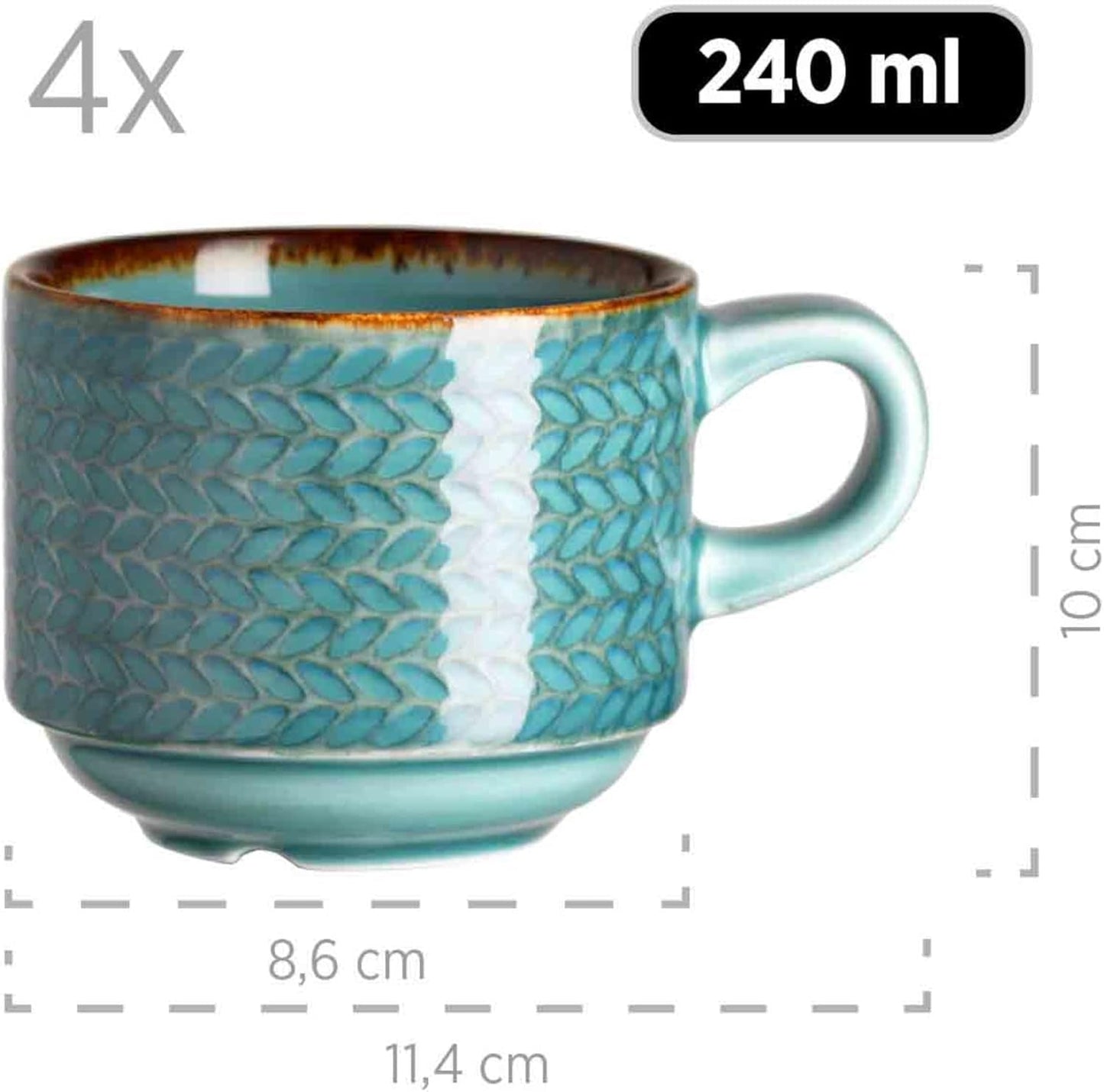 Prospero Premium kaffeservis för 4, restaurangkvalitet, modern kaffeservering i 12 delar i unik vintagestil, slitstarkt porslin, blått