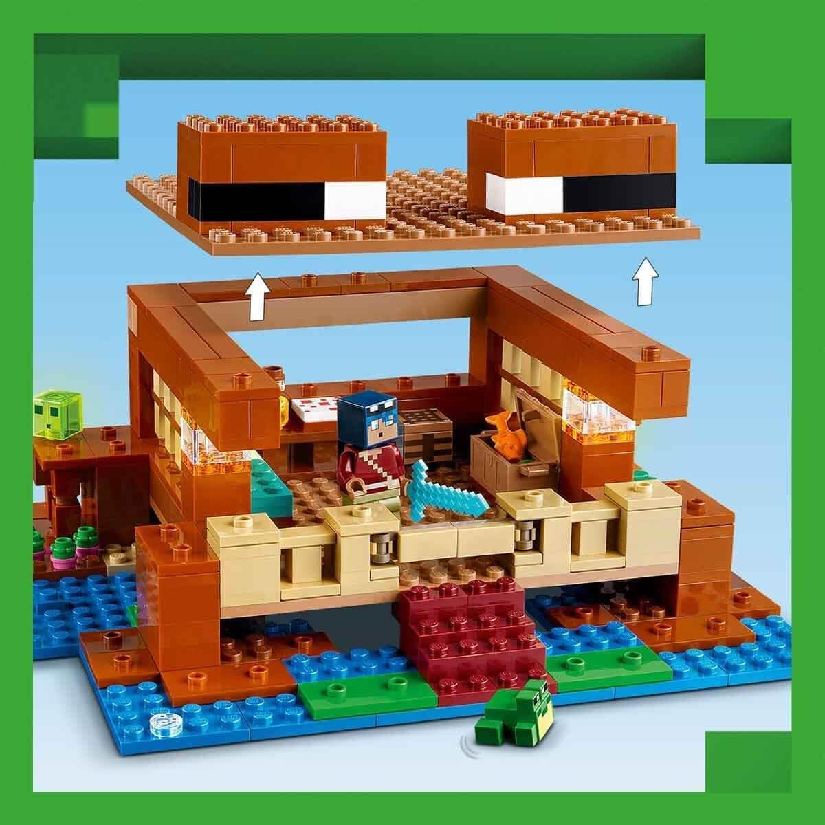 LEGO Minecraft The Frog House, leksakshus med figurer inklusive zombie, slem och drunknande man, plus tillbehör som leksaksbåt och arbetsbänk, present till pojkar och flickor från 8 år 21256 Byggset Besuche den LEGO-Store