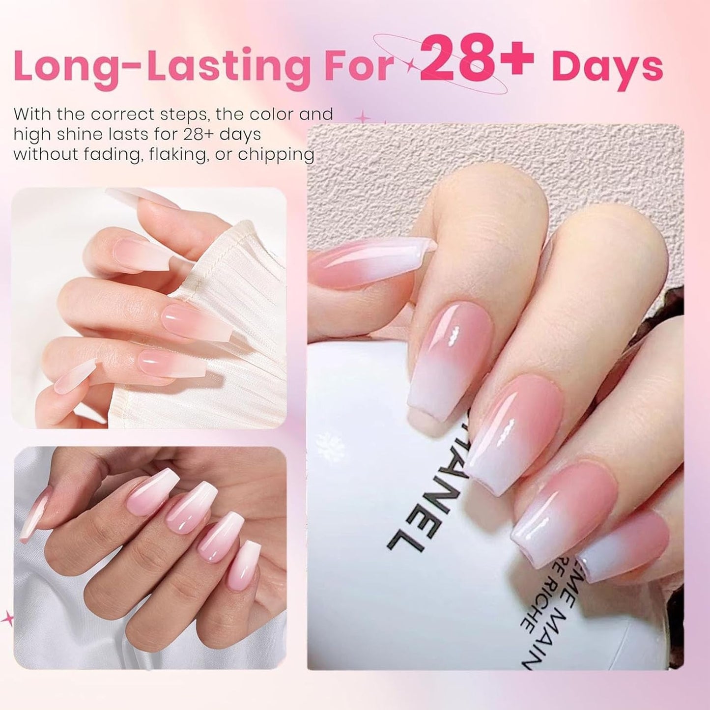150 st Gradient False Nails Kit - 5 färger Ombre Design Självhäftande konstgjorda naglar - Heltäckande för kvinnor och tjejer - Glansiga lösnaglar för gör-det-själv-manikyr (fyrkantig)