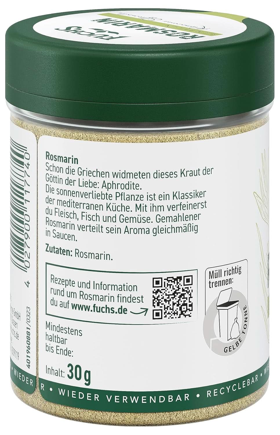 Fuchs - Mald rosmarin - För att smaksätta fisk, kött och grönsaker, 30 gram Condimente Naty Shop