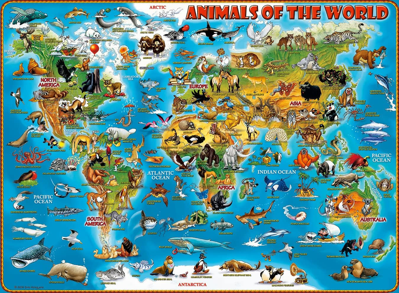 Ravensburger Pussel för barn - 13257 Djur runt om i världen - Världskartpussel för barn från 9 år, med 300 bitar i Xxl-format Puzzle Naty Shop