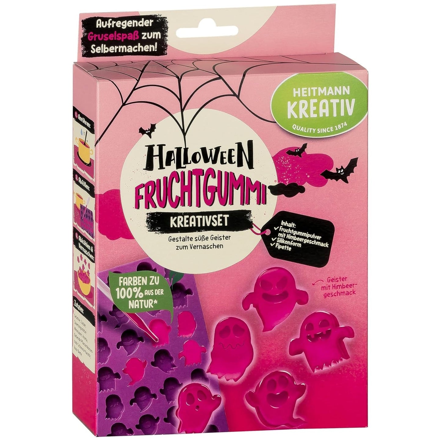 HEITMANN KREATIV - Creative Halloween Frukttuggummi Set - Växtbaserade pulverfärgämnen - Rosa - DIY Ghost Shape Frukttuggummin med hallonsmak