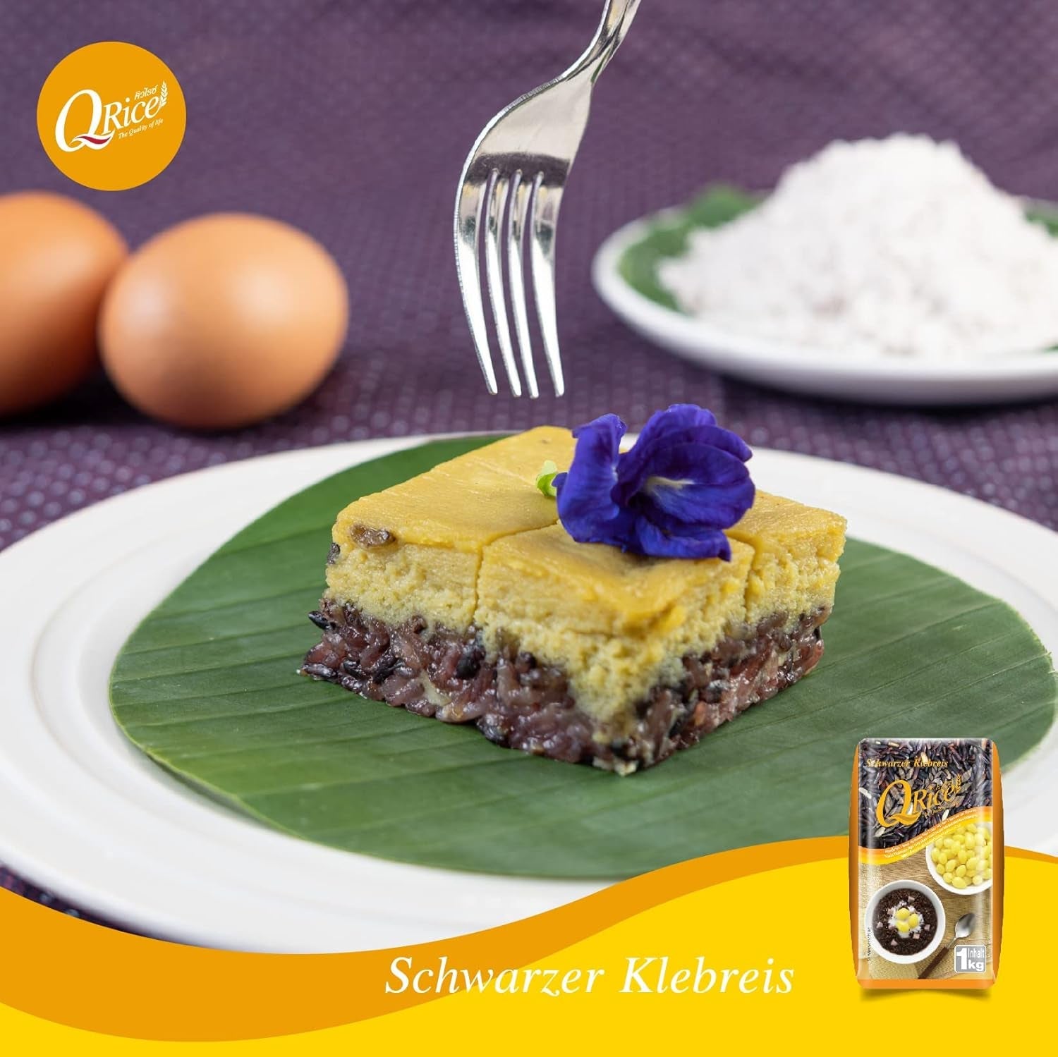 Q RICE | Svart långkornigt klibbigt ris från Thailand | Aromatisk med en delikat inslag av nöt | Idealisk för curry, sushi och mochi desserter | 1 x 1 kg
