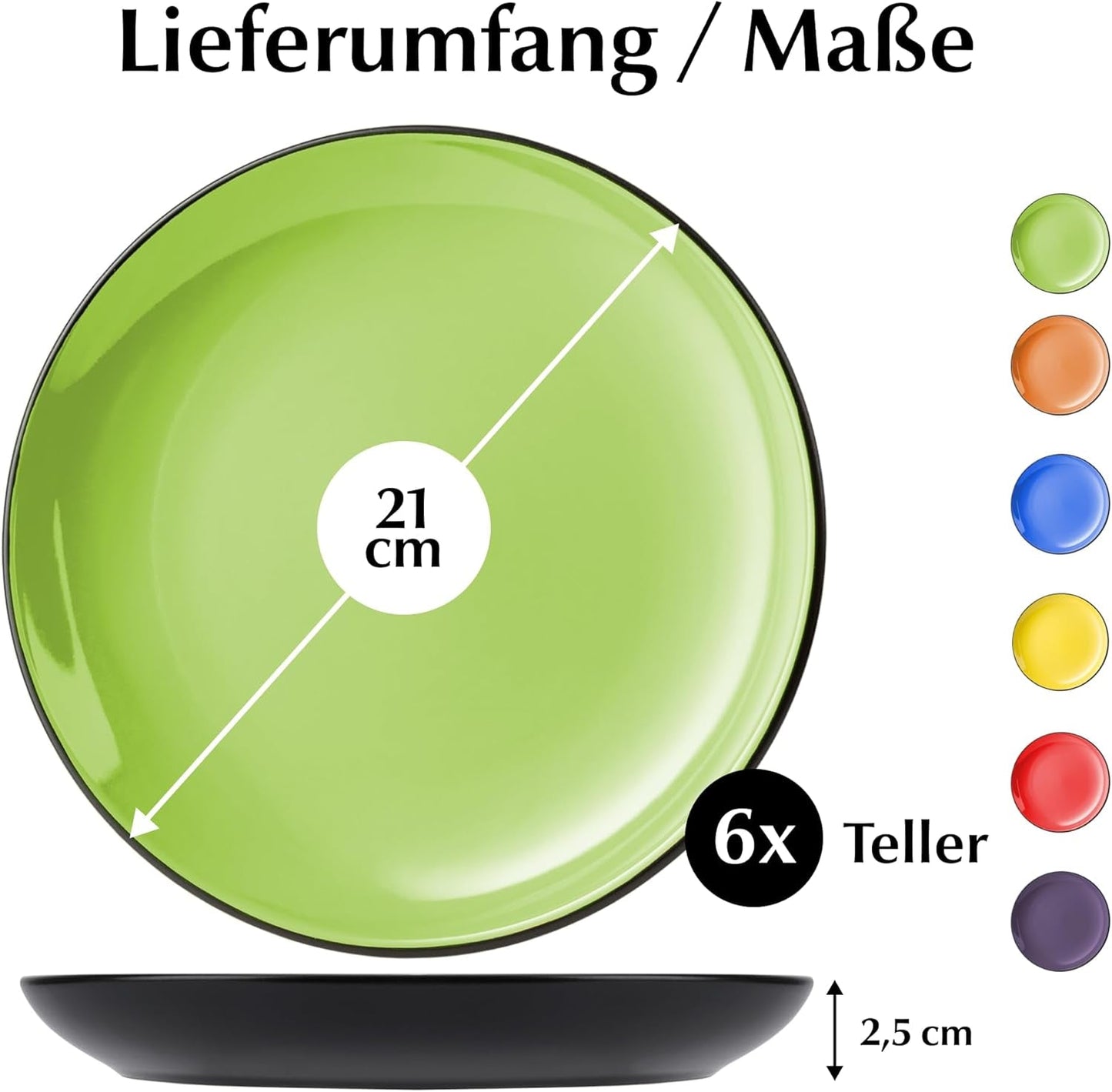 MIAMIO - Set med 6 keramiska tallrikar/mattallrikar i stengods - Le Papillon Collection (färgglada, små tallrikar (6x))