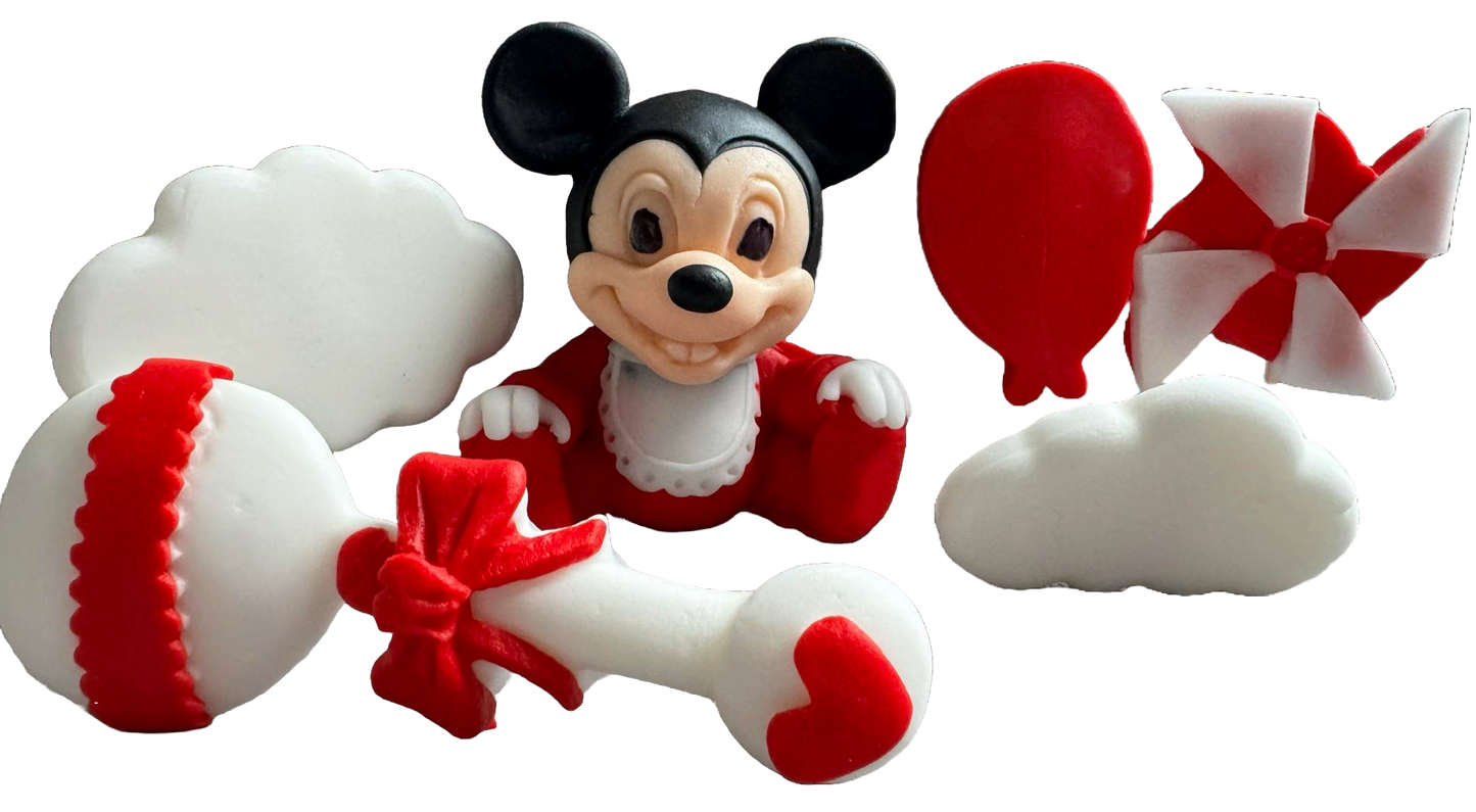 Set med 6 ätliga sockerdekorationer, Mickey Mouse Sockerpasta Dekorationer Naty Shop