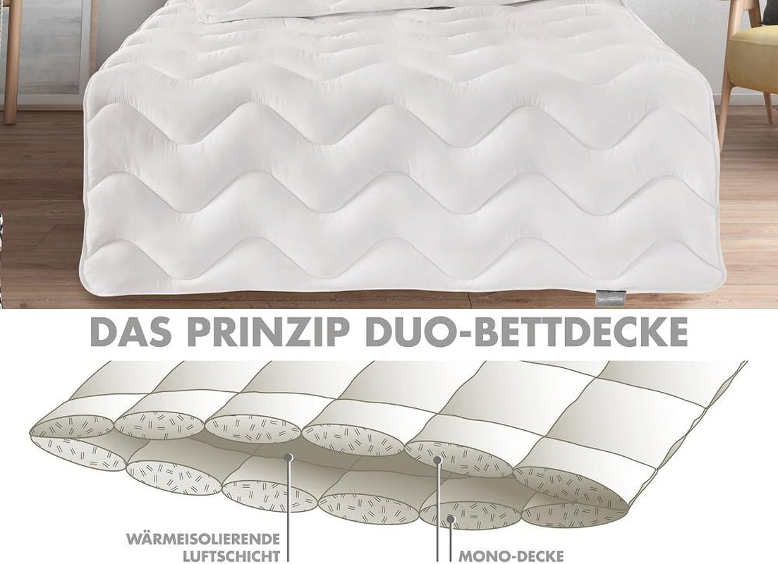 Traumnacht Cozy - Bäddset 4 säsonger, 1 X delbart täcke 135 X 200 Set och 1 X kudde 80 X 80 Cm, Ã-ko Tex certifierad, vit, utvecklad i Tyskland, (förpackning med 2) Täcken och täcken Naty Shop