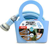 Magic Blue 10 meter knut- och vridsäker förlängbar trädgårdsslang med påse och sprutmunstycke