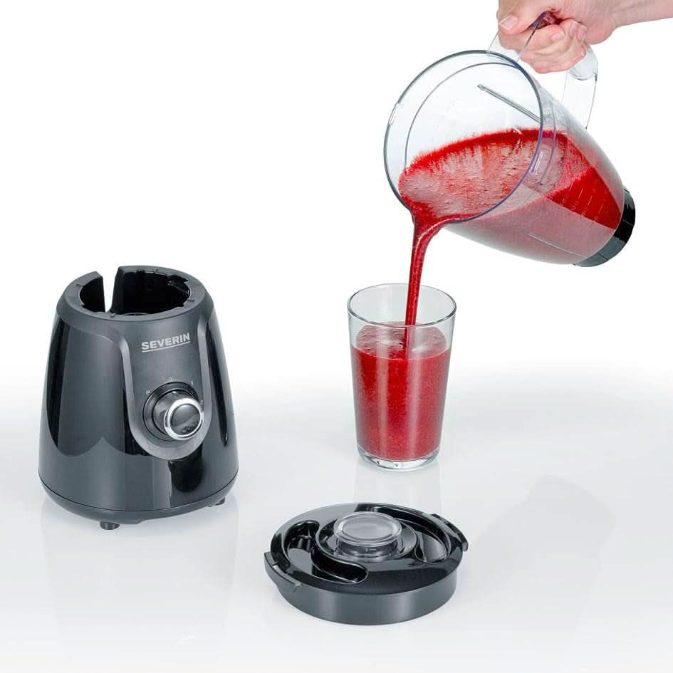 SEVERIN Standmixer Mit 1,5 L Mixbehälter Aus Tritan, Mixer Mit 2 Stufen Und Pulse-Funktion, Leistungsstarker Küchenmixer Mit Edelstahlmesser, 600 W, Schwarz, SM 3707 Kitchen Naty Shop