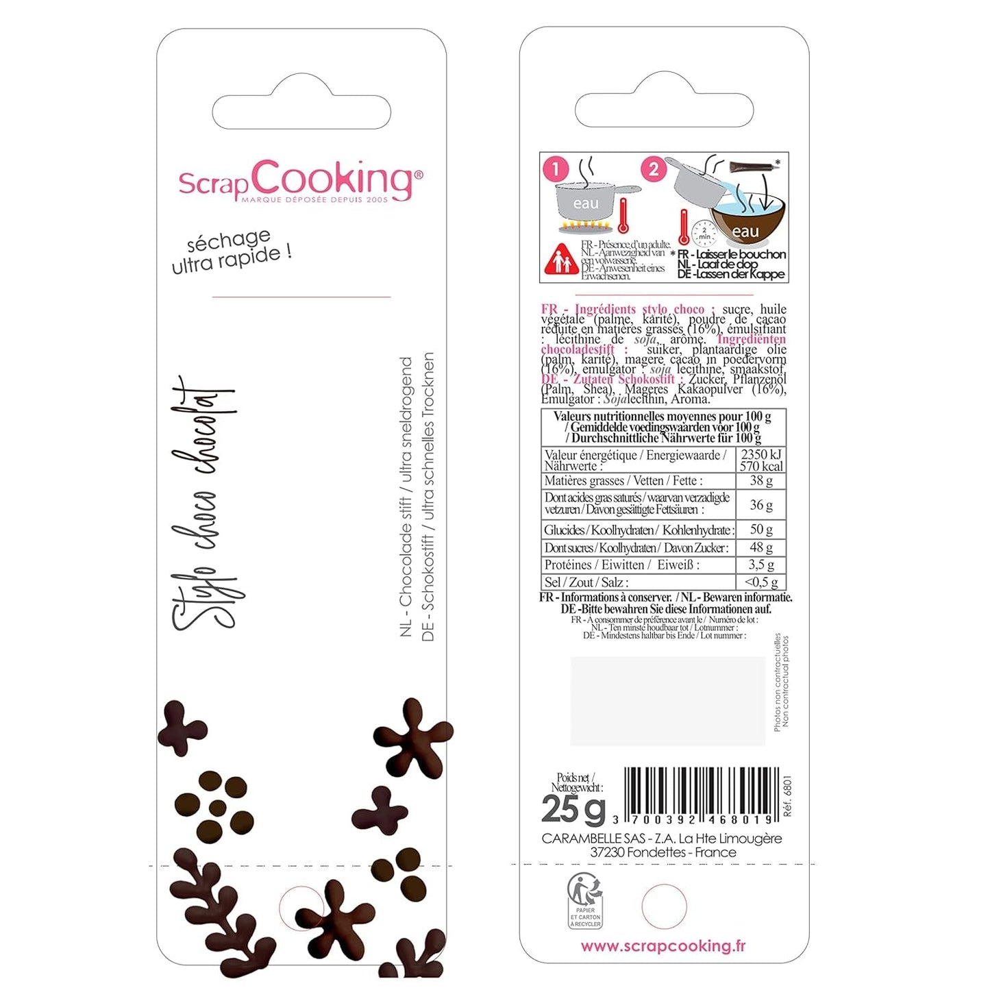 Scrapcooking - Brun chokladpenna - Chokladskrivsocker 25 g - Ätlig dekorativ sockerpenna - Skriva och rita - Märkning av fondant, glasyr, kakor - 6801