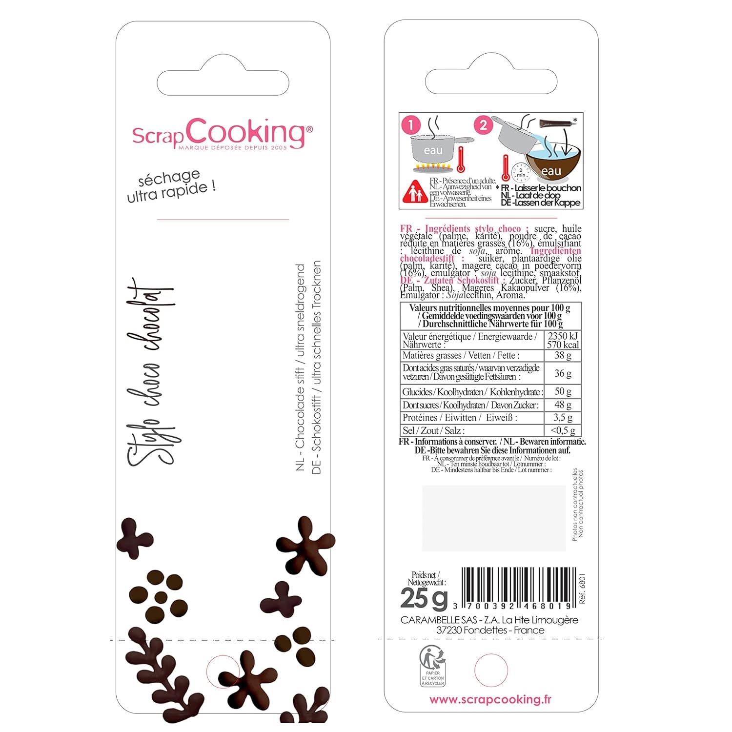 Scrapcooking - Brun chokladpenna - Chokladskrivsocker 25 g - Ätlig dekorativ sockerpenna - Skriva och rita - Märkning av fondant, glasyr, kakor - 6801