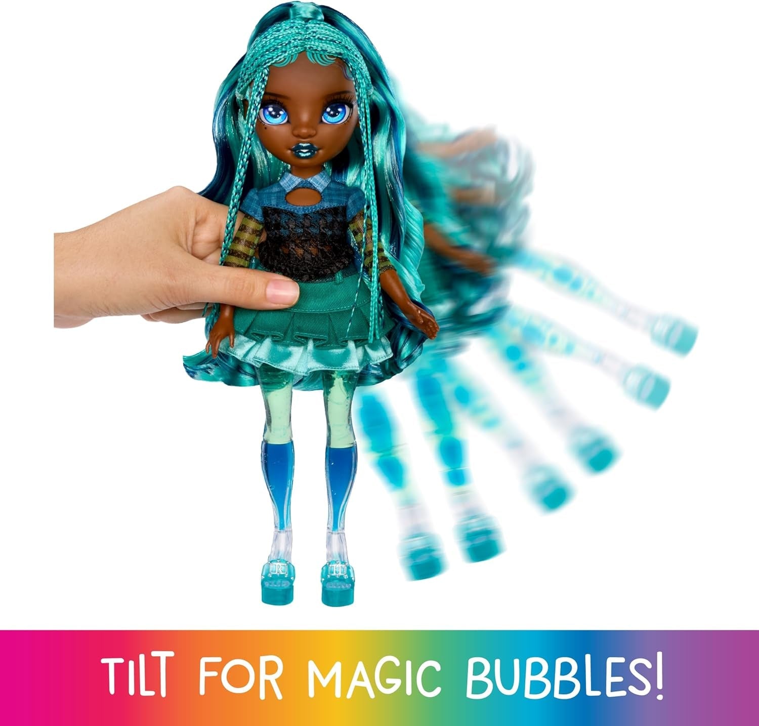 Rainbow High Sparkle & Shine Doll - Misty - 28 cm fashionabel docka med turkost hår och magiska bubblor Stående Färgglada dressing och leksamlarobjekt i 4-12 år