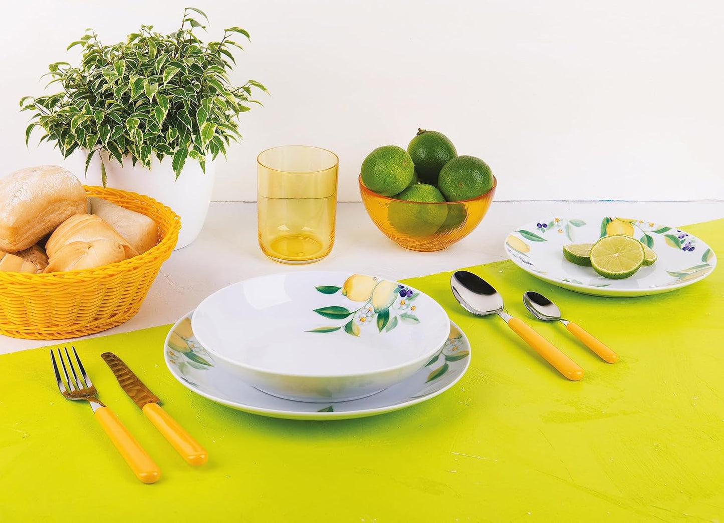 Excelsa Lemon servisset, 18 delar, porslin, vit/citron