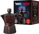 Bialetti Moka Express Stranger Things 3-kopps kaffebryggare, Musikknapp med USB-C-laddningsfunktion, Ej lämplig för induktionshällar, 3 koppar (130 ml), Svart