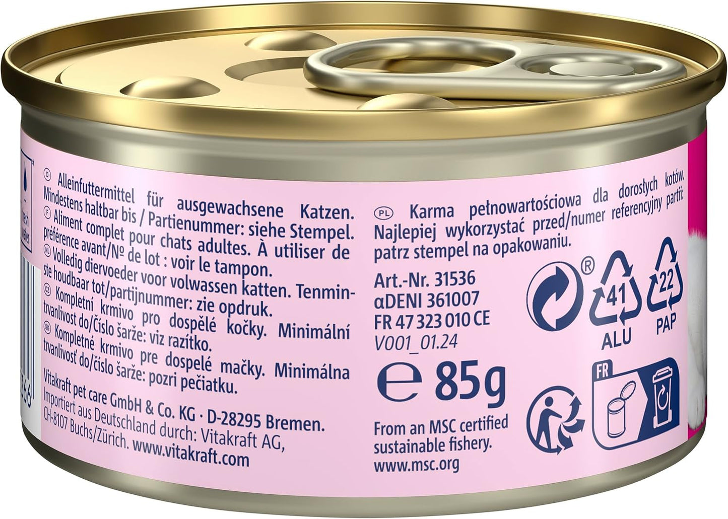Vitakraft Poésie Mousse, våt kattmat, luftigt skum, med lax, utan tillsatt socker eller spannmål (12 x 85g)