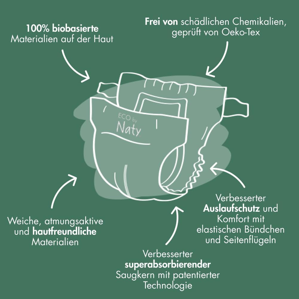 Eco-blöjor Eco från Naty Baby Eco-blöjor - ekologiska förstklassiga blöjor, miljövänliga, gjorda av växtbaserade material, idealiska för känslig babyhud (storlek 5 - 80 st)