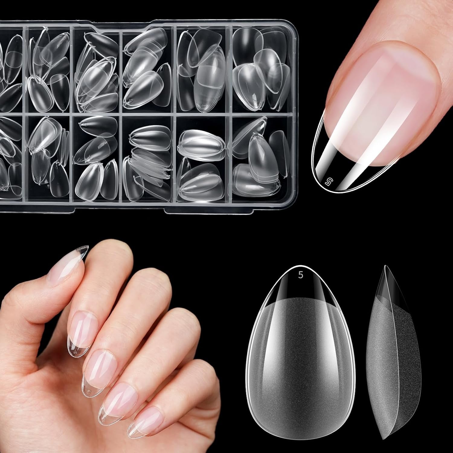 Korta lösnaglar Ballerina 120st lim på 12 storlekar Korta konstgjorda naglar Soft Gel Heltäckande Nageltips för korta gelnaglar S