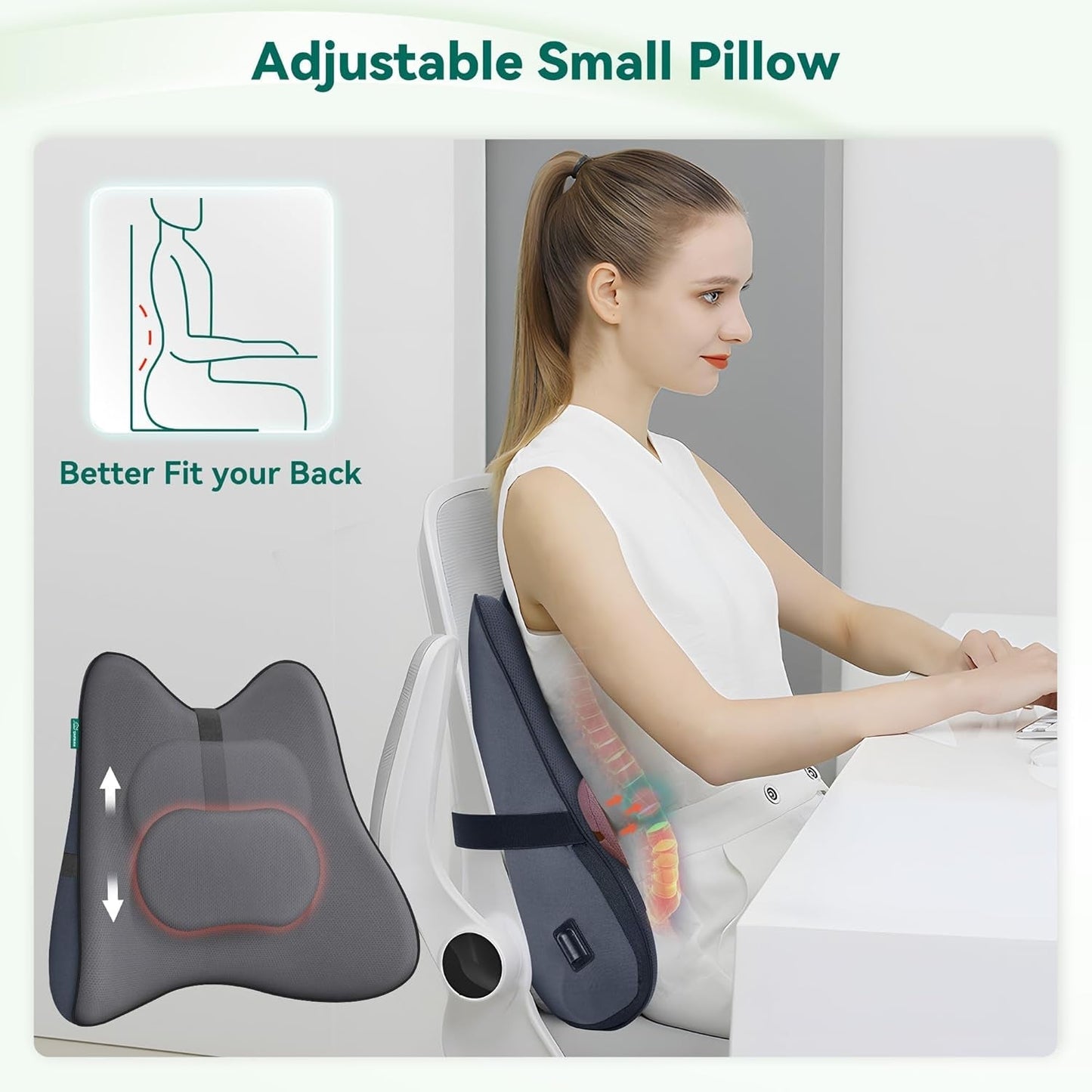 Snailax Ergonomisk Svankstödskudde med Massage och Värme, Memory Foam Shiatsu Ryggkudde, Sittdyna med 3 massageintensiteter | 2 värmenivåer | 3 timers | bekväm sittställning