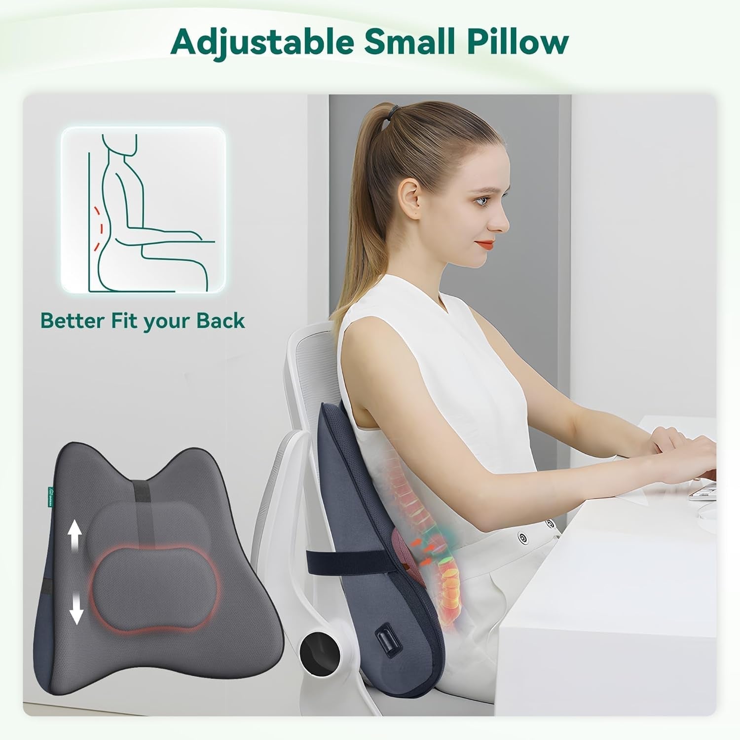 Snailax Ergonomisk Svankstödskudde med Massage och Värme, Memory Foam Shiatsu Ryggkudde, Sittdyna med 3 massageintensiteter | 2 värmenivåer | 3 timers | bekväm sittställning