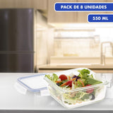 Max Home 8-packs glas lufttäta behållare Mikrovågsglas Lunchlåda Återförslutningsbara matbehållare 550ml klara lock Matbehållare (16538) Matförvaringslådor Naty Shop