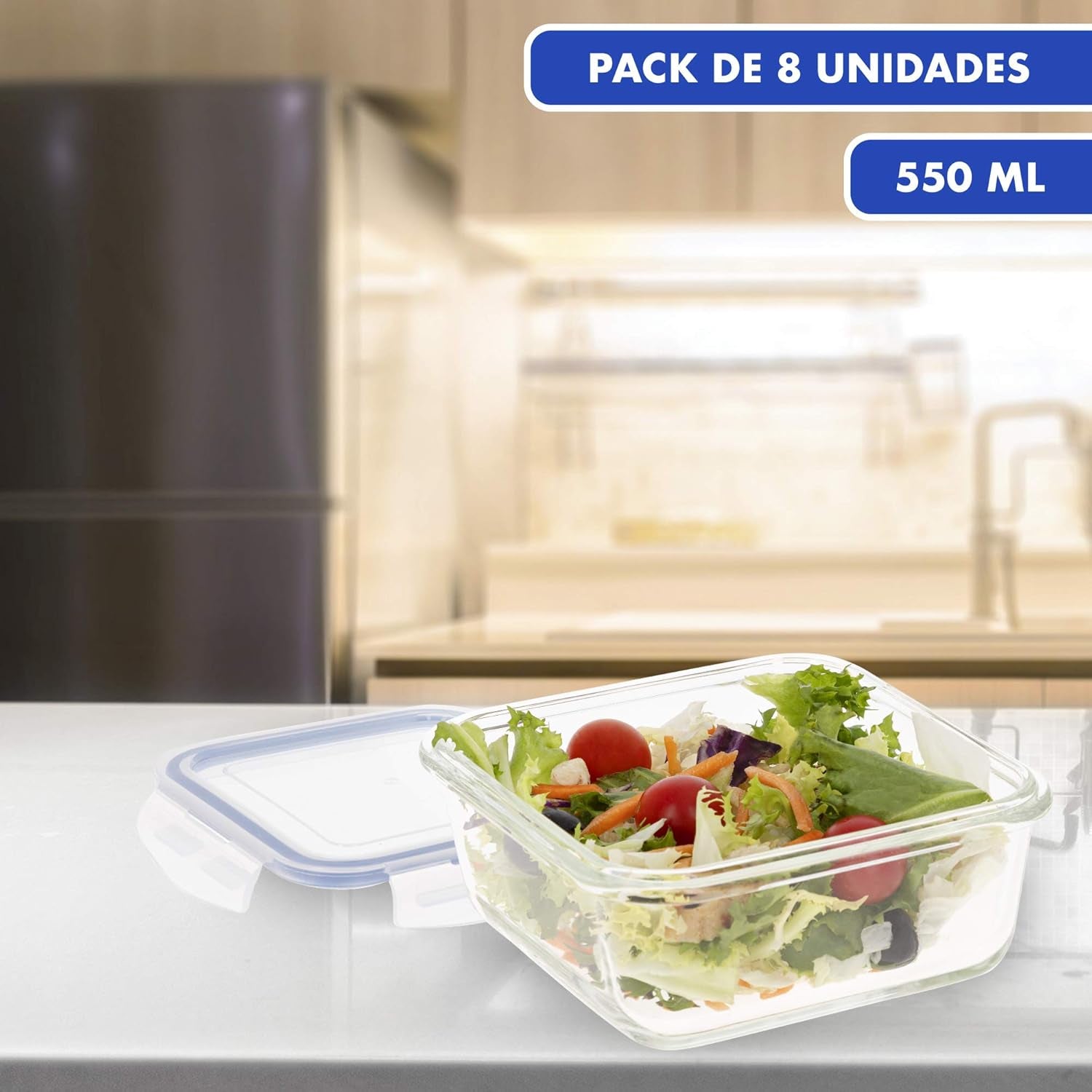 Max Home 8-packs glas lufttäta behållare Mikrovågsglas Lunchlåda Återförslutningsbara matbehållare 550ml klara lock Matbehållare (16538) Matförvaringslådor Naty Shop