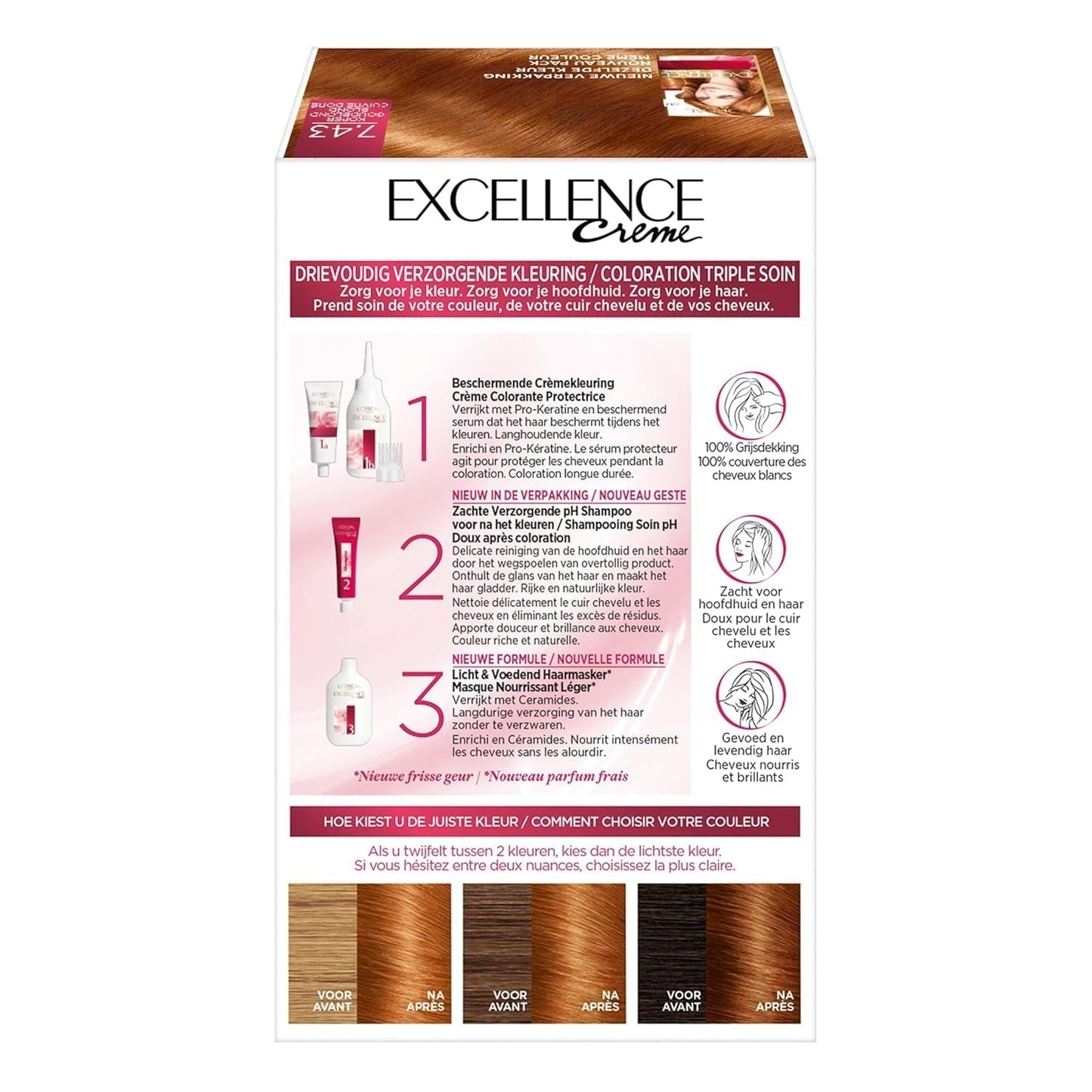 Paris Excellence Creme 7.43 Hårfärg Röd - Hårfärg (röd, blond Cuuvré Gold, Belgien, 63 mm, 100 mm, 163 mm) Naty Shop Hårfärgning