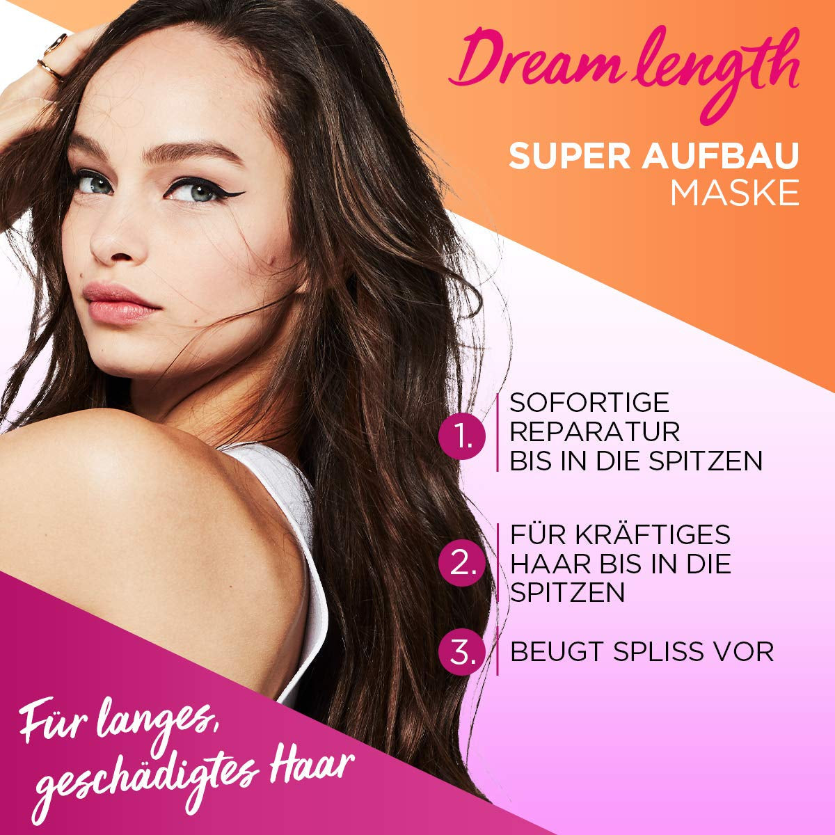 L'Oréal Paris Elvital Anti Split End Hårmask för långt, skadat hår, Intensiv sköljningsbehandling, Med vegetabiliska vitaminer och ricinolja, Dream Length Super Build-up Mask, 1 x 300 ml Naty Shop Hair Mask