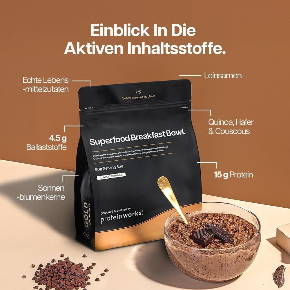 Protein fungerar | Superfood Frukost - GULD Innovation, prisbelönt spannmål, proteinmüsli, näringsrik med spannmål, frön och havre, fiberrik, äpple och kanel, 10 portioner, 600 g