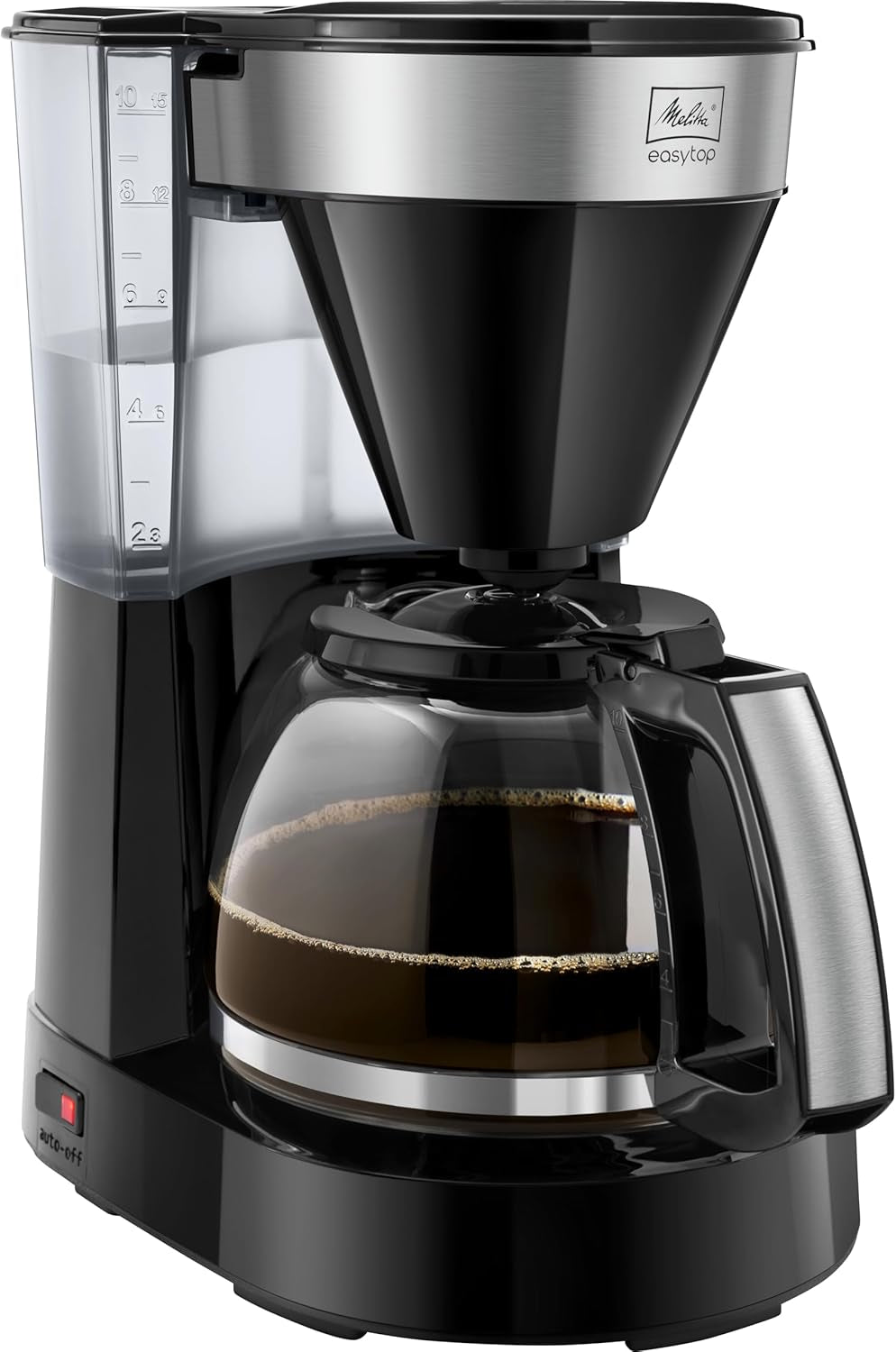 Melitta Easy Top - Espressomaskin med filter och glaskaraff, för upp till 10 kaffekoppar, svart/rostfritt stål