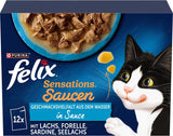 Felix Sensations Sauces Våtmat för katter, blandad fiskblandning, 6 st (6 x 12 påsar à 85g vardera)