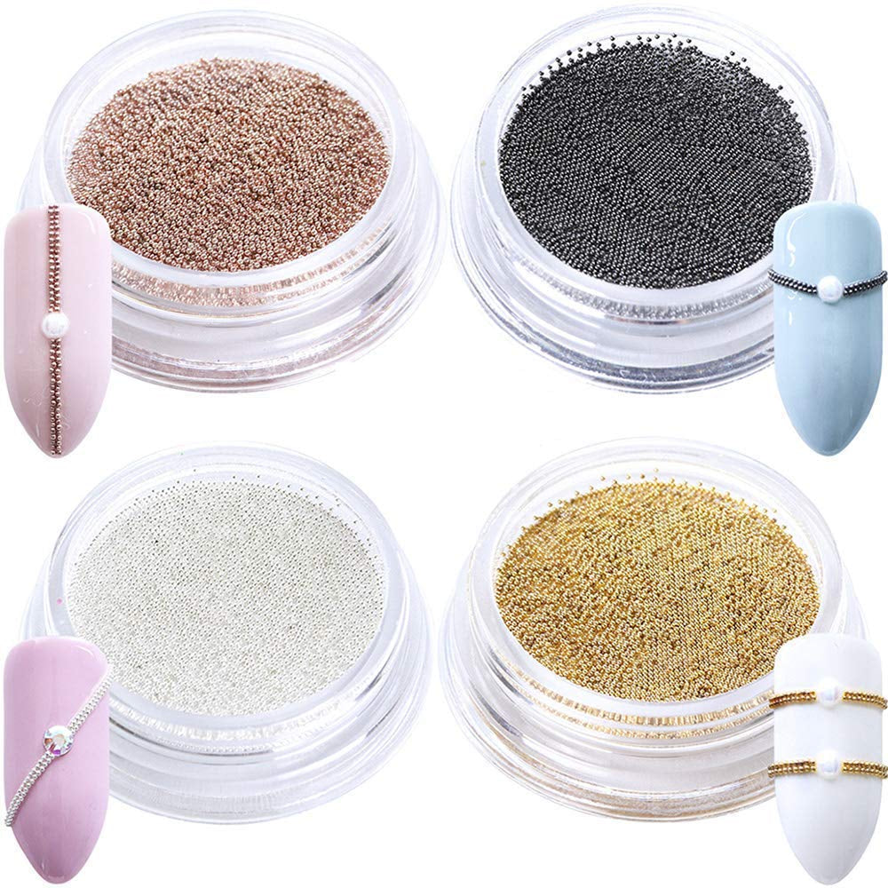 GZMAYUEN Nail Art Perlen Micro Caviar Für Nägel, 0,3-3Mm Goldene Silber Mini Caviar Strasssteine, Weiß Beige Mini Nägel Perlen Mikroperlen Dekor Für Nägel