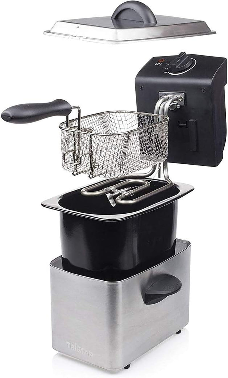 Tristar fritös i rostfritt stål - Med 2 liters kapacitet, kallzonsfunktion och justerbar termostat upp till 190°C, FR-6919, silver Vitvaror Naty Shop
