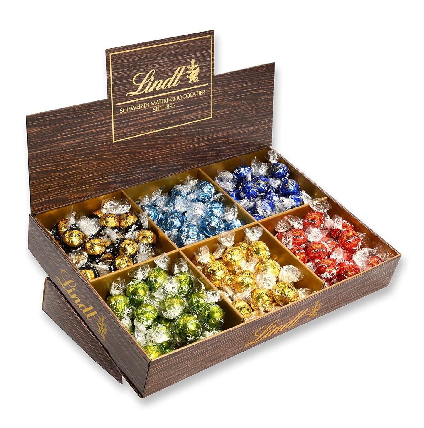 Lindor Choklad Topppresentation | 1718 g och chokladkakor med marsipan | 25 barer x 50g i en diskdisplay | 1250 g | Ren marsipan täckt med mörk choklad | Chokladkakor