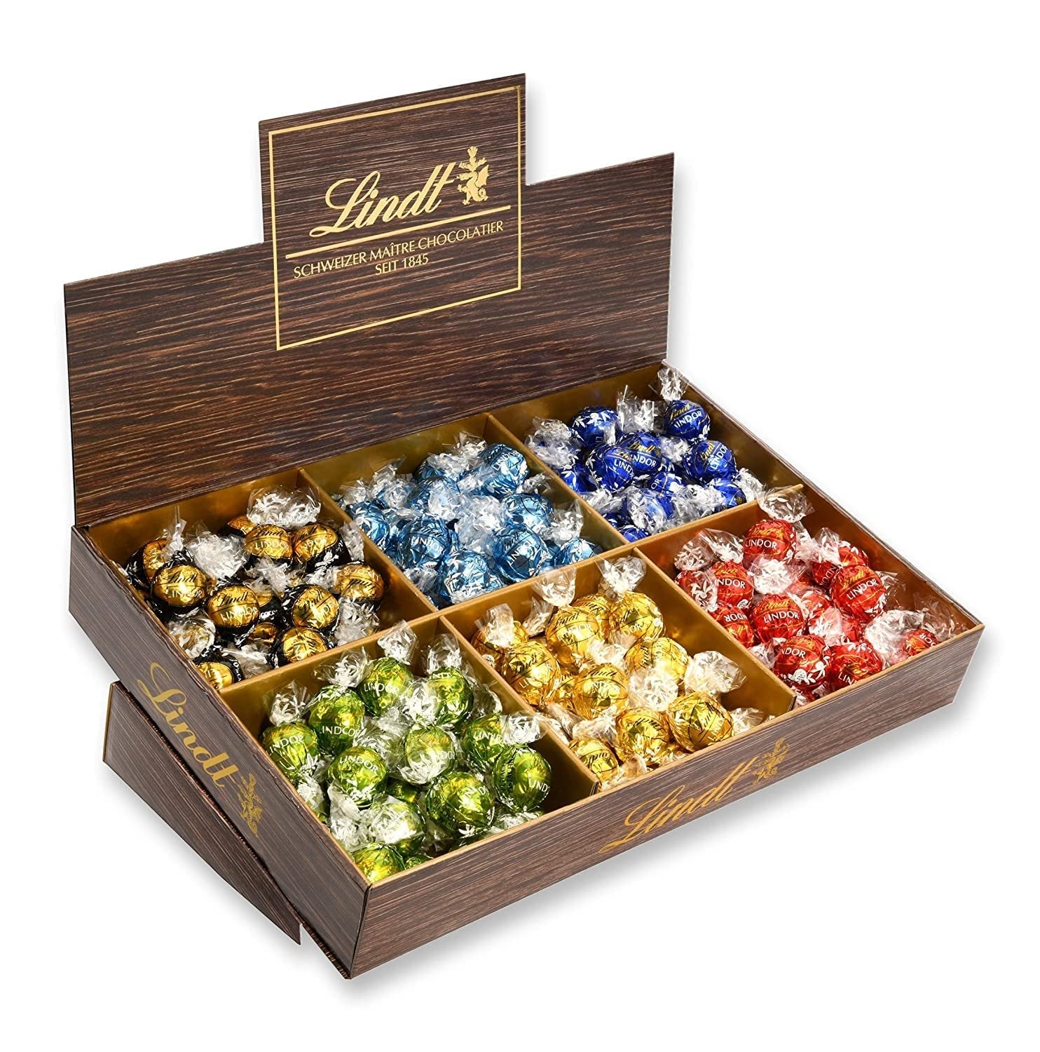 Lindor Choklad Topppresentation | 1718 g och chokladkakor med marsipan | 25 barer x 50g i en diskdisplay | 1250 g | Ren marsipan täckt med mörk choklad | Chokladkakor