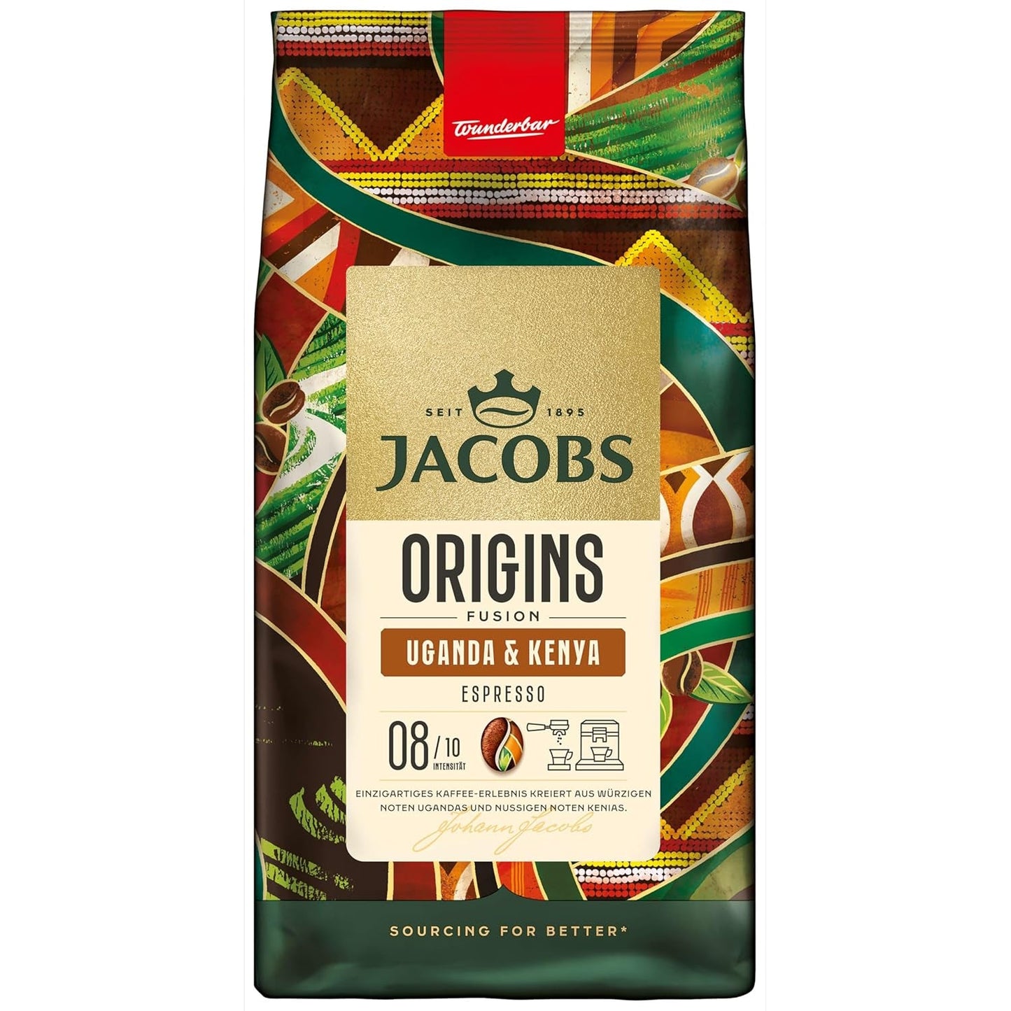 Jacobs Origins Uganda och Kenya kaffebönor, fyllig espresso med en kryddig ton, styrka 8/10, hela kaffebönor, 1 kg