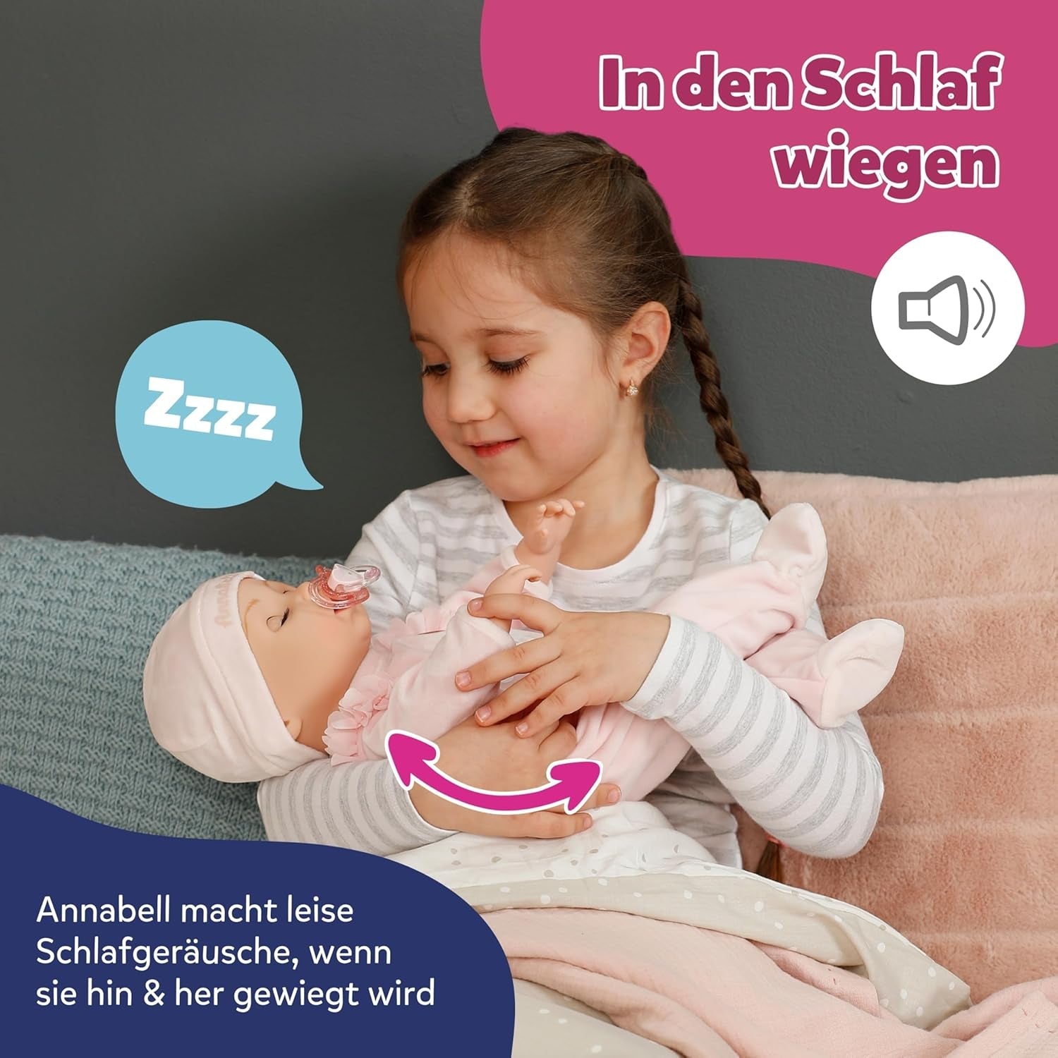 BABY Born Annabell 43 cm - Mjuk docka med 7 elektroniska funktioner och ljud - Lämplig för barn från 3 år och uppåt - Docka inkluderar tillbehör - Kräver batterier