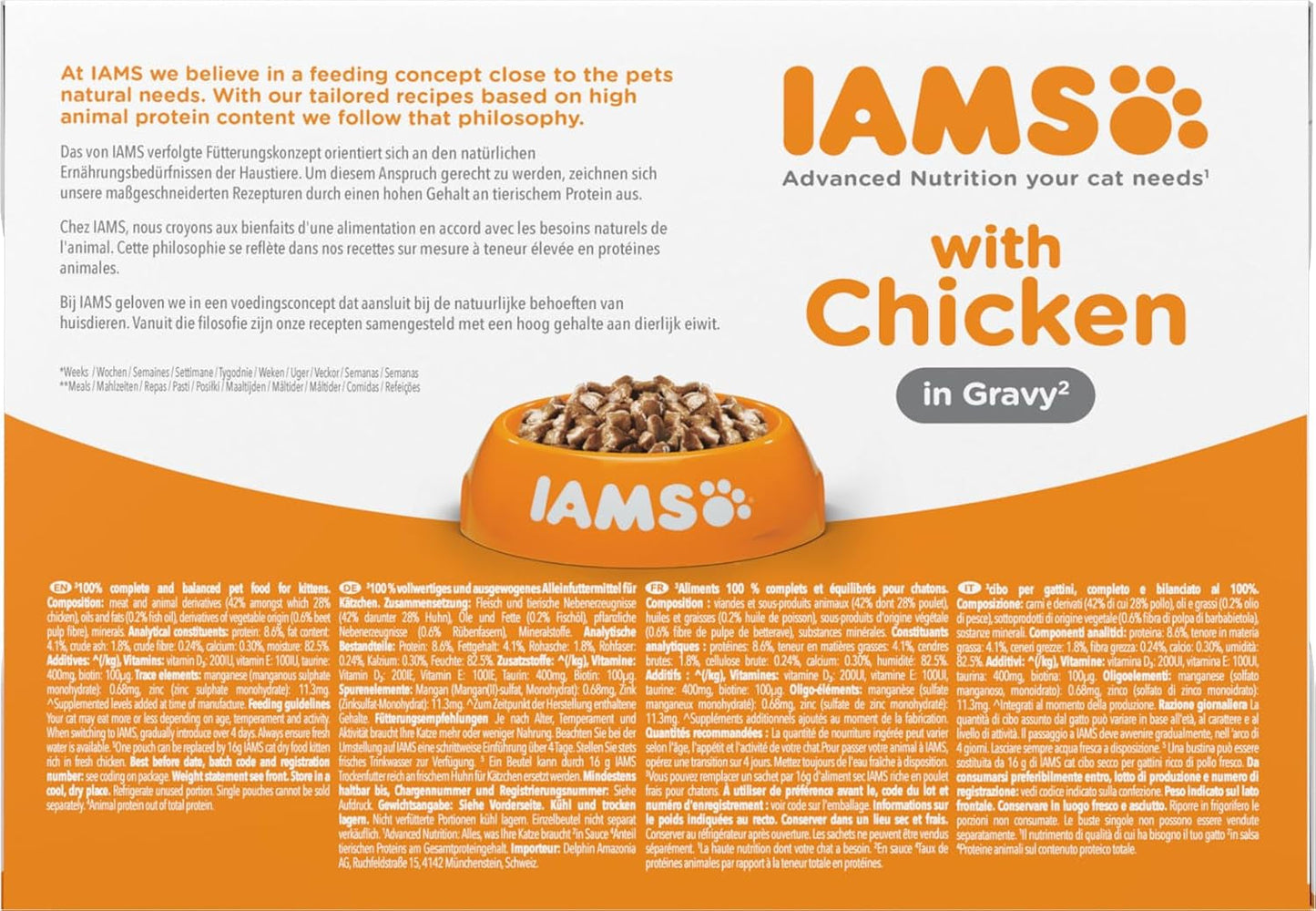 IAMS Delights Kitten Nassfutter - Multipack Katzenfutter med Hunn i sås, högkvalitativ Futter für Junior Kätzchen av 1-12 Monate, 12 x 85 g