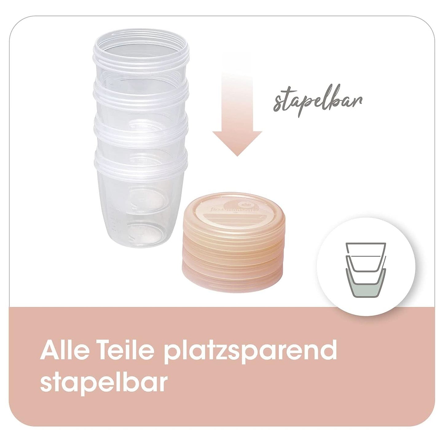 Bröstmjölksbehållare NIP First Moments 150 ml, 4 stycken: stapelbar och läcksäker Tillbehör Mat och amning Bebe Naty Shop