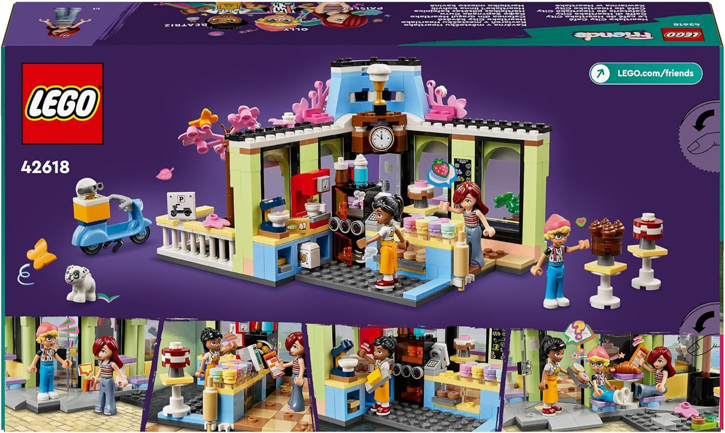 LEGO Friends Heartlake City Café, barnleksak, leksaksbageri, presentidé för flickor och pojkar 6+, set med 3 lekfigurer och hundfigur 42618 Byggset Besuche den LEGO-Store