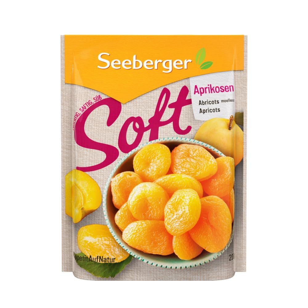 Seeberger Soft Aprikoser: Läckra mjuka och saftiga aprikoser - söt och sammetslen konsistens - inget tillsatt socker - torkade - urkärnade, veganska (1 x 200g) Naty Shop Dehydrerade produkter 200G (1 förpackning)