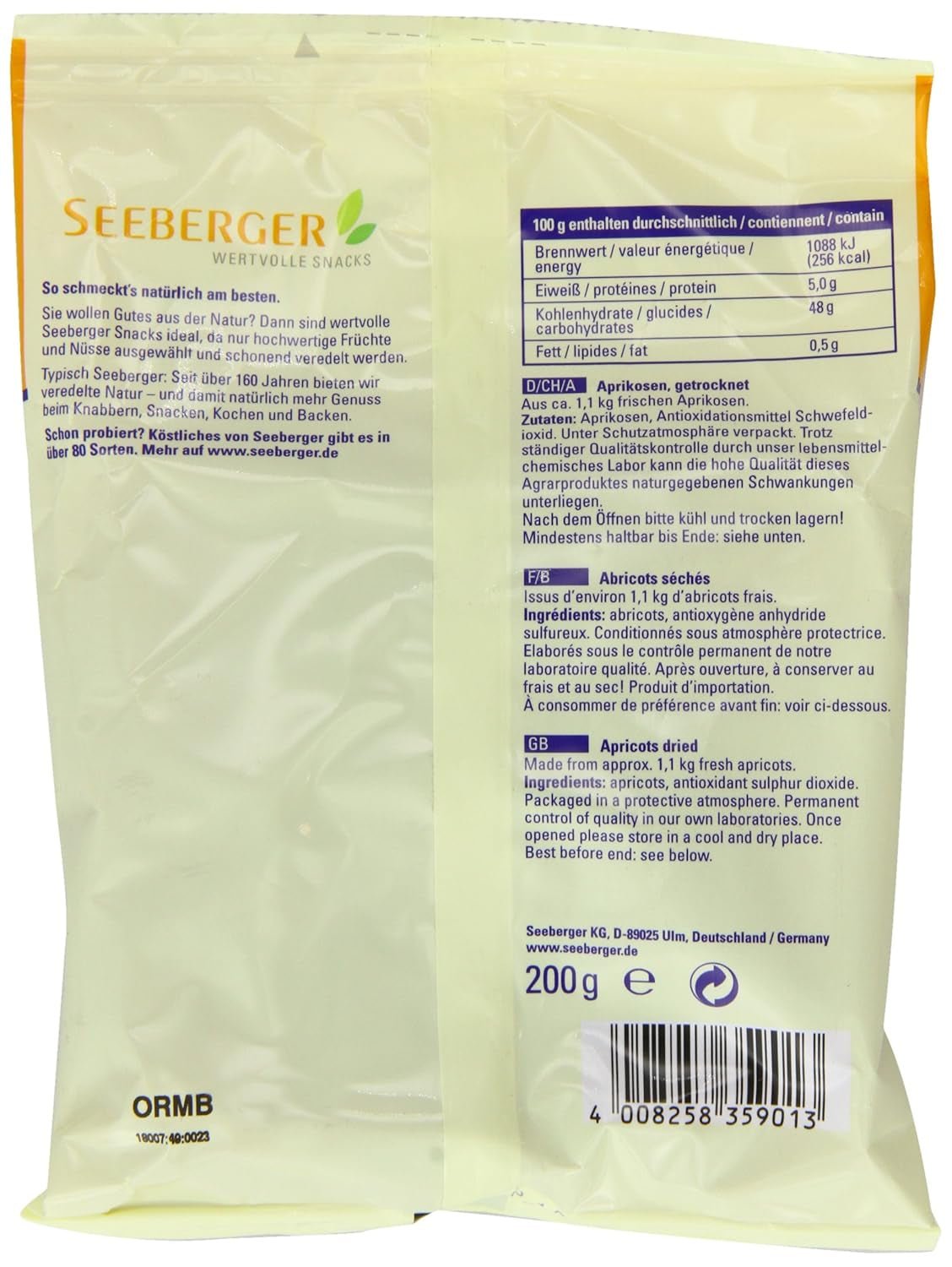 Aprikos Seeberger 200g Naty Shop uttorkade produkter