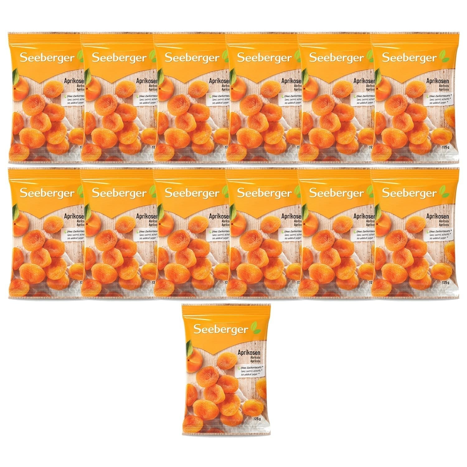 Seeberger Aprikoser: Extra stora, solmogna och ljusa orange aprikoser - söt, fruktig smak - sockerfri - torkad - urkärnad, vegan (1 x 125 g) Naty Shop Dehydrerade produkter