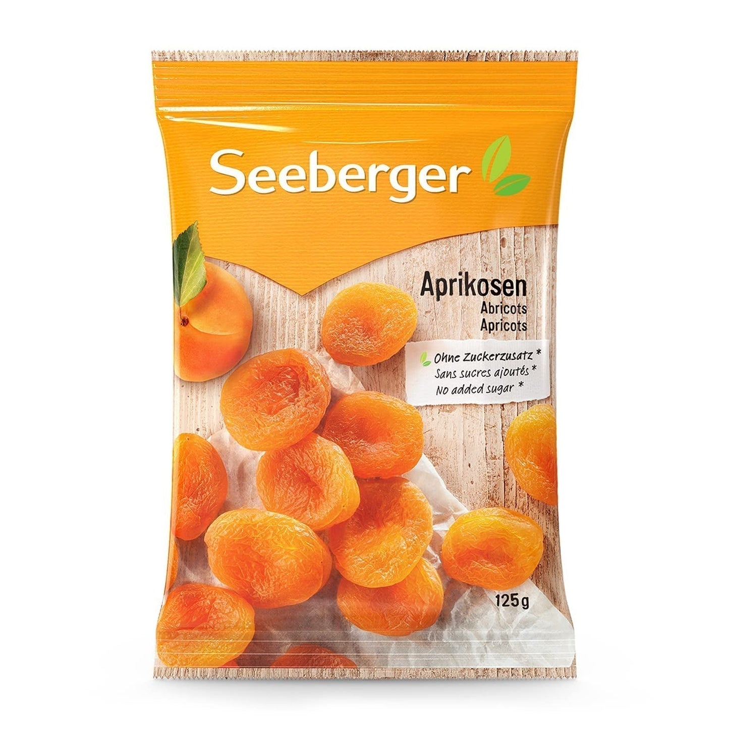 Seeberger Aprikoser: Extra stora, solmogna och ljusa orange aprikoser - söt, fruktig smak - sockerfri - torkad - urkärnad, vegan (1 x 125 g) Naty Shop Dehydrerade produkter 125 G (1 förpackning)