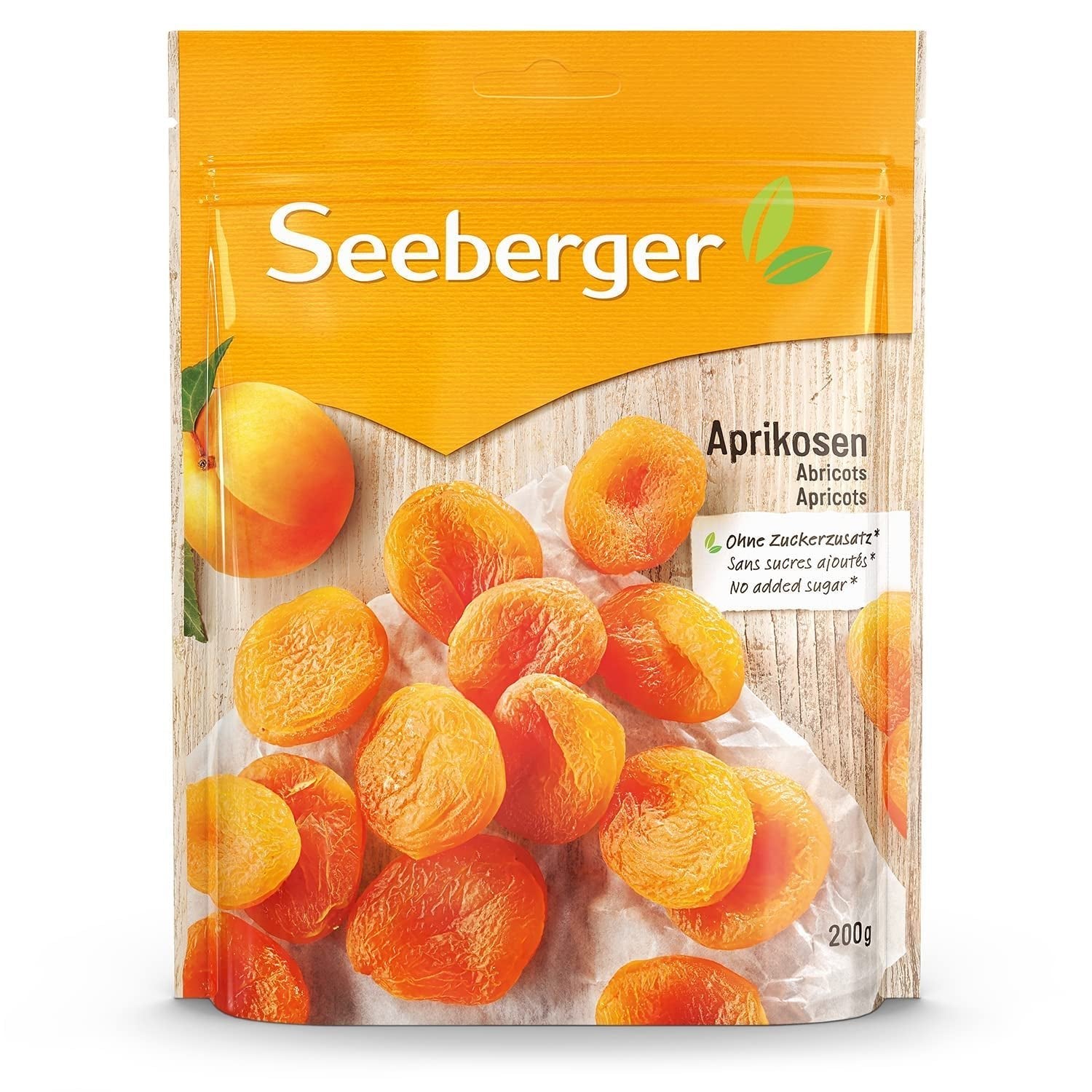 Seeberger Aprikoser: Extra stora, solmogna och ljusa orange aprikoser - söt, fruktig smak - sockerfri - torkad - urkärnad, vegan (1 x 125 g) Naty Shop Dehydrerade produkter 200 G (1 förpackning)