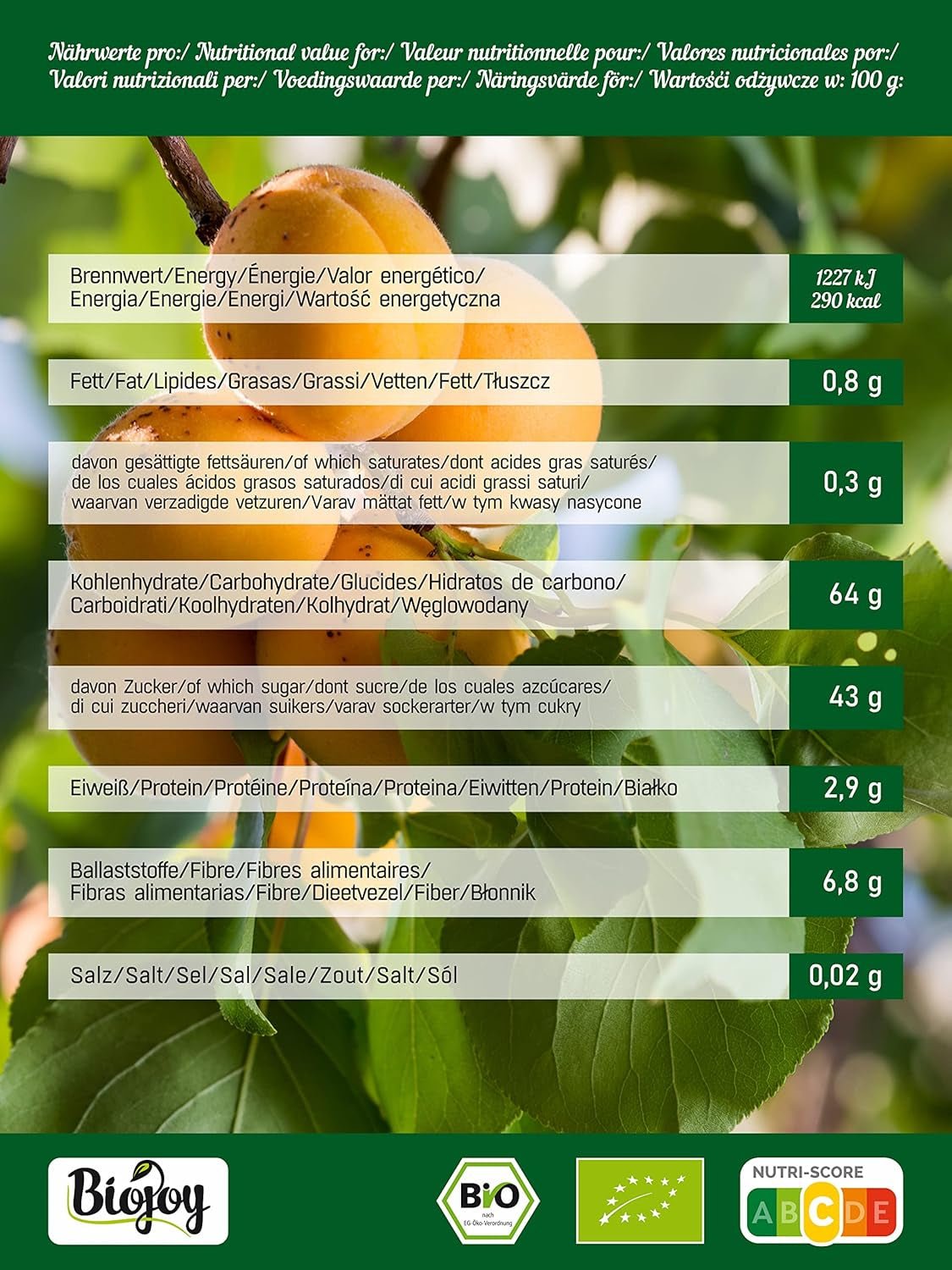 Biojoy torkade aprikoser (500 g), osvavelfria Uttorkade produkter Min butik