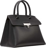 Calvin Klein Ladies Turn Lock Satchel - 2 i 1, Veganskt läder, 3 fickor Becky Turnlock Axelväska, Svart/Silver Damväskor Naty Shop
