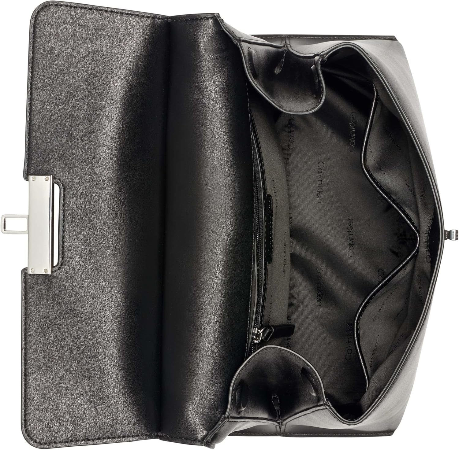 Calvin Klein Ladies Turn Lock Satchel - 2 i 1, Veganskt läder, 3 fickor Becky Turnlock Axelväska, Svart/Silver Damväskor Naty Shop