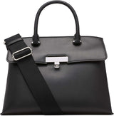 Calvin Klein Ladies Turn Lock Satchel - 2 i 1 Veganskt läder 3-fickor Becky Turnlock Axelväska Svart/Silver Damväskor Naty Shop Standardtitel