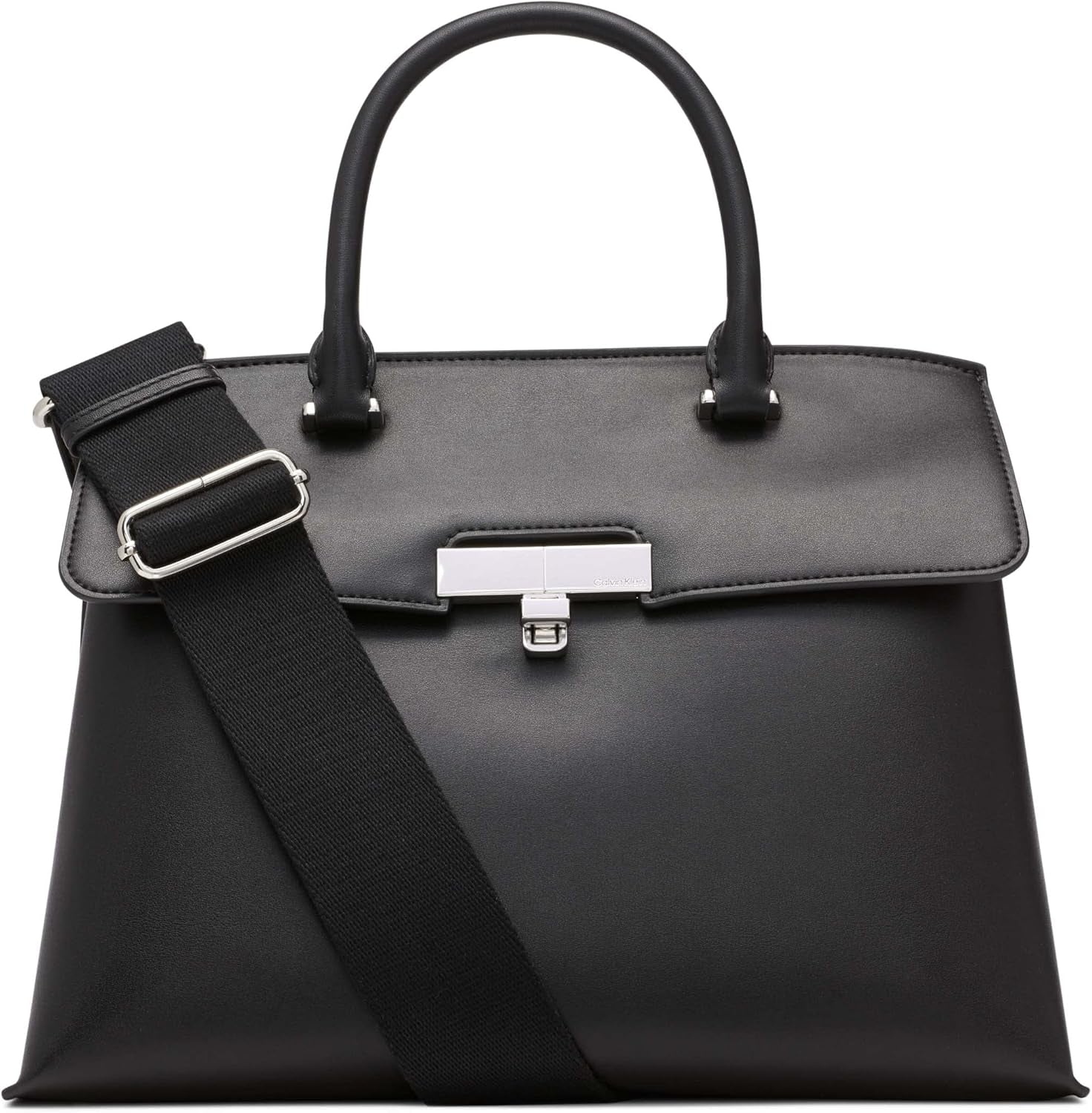 Calvin Klein Ladies Turn Lock Satchel - 2 i 1 Veganskt läder 3-fickor Becky Turnlock Axelväska Svart/Silver Damväskor Naty Shop Standardtitel