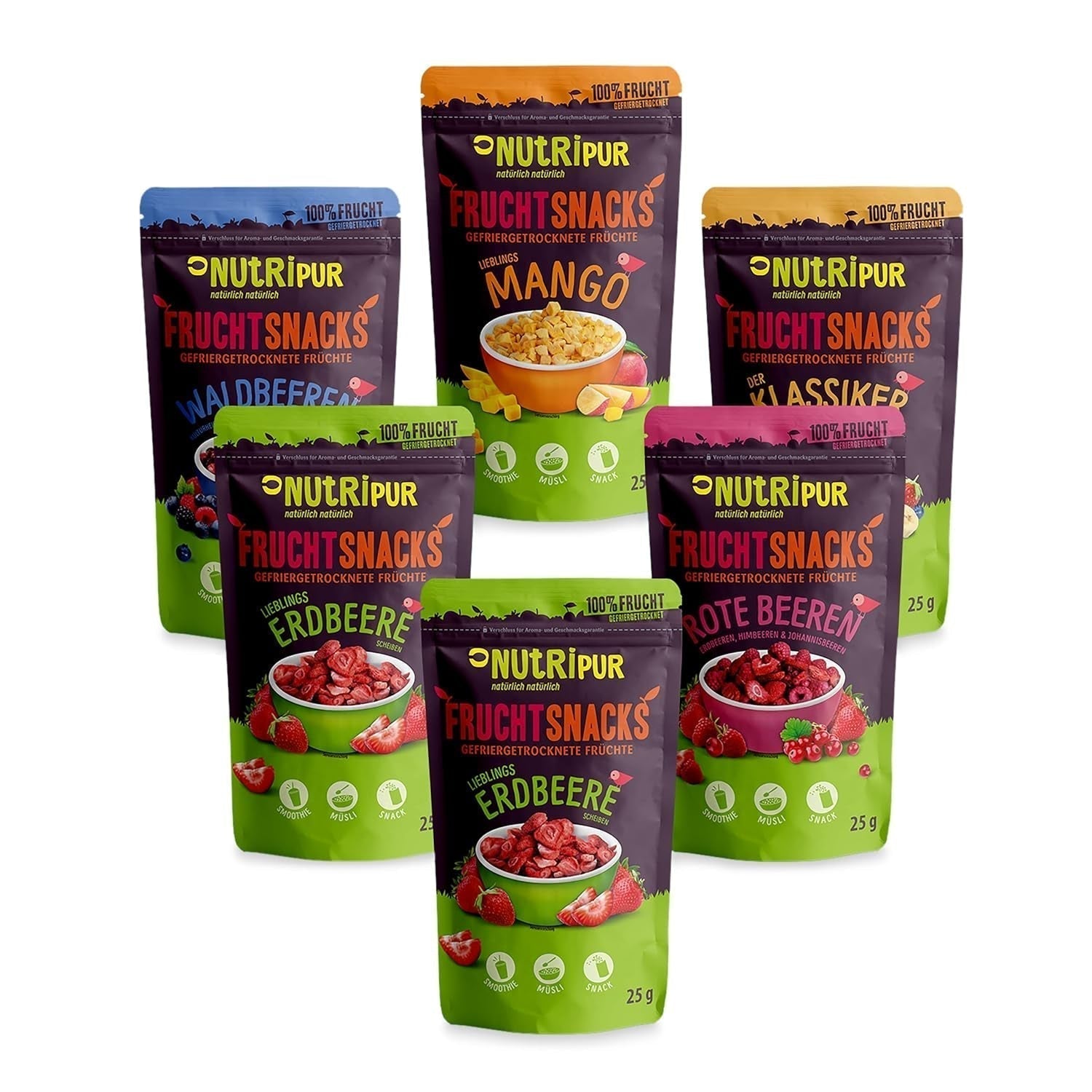Frystorkade jordgubbar 300 g: osötade torkade jordgubbsskivor - rena frukter Frystorkade jordgubbar fulla av smak: Frystorkade bär - NUTRIPUR Torkad frukt Naty Shop torkade produkter 25 G (förpackning med 6) Fruktblandning